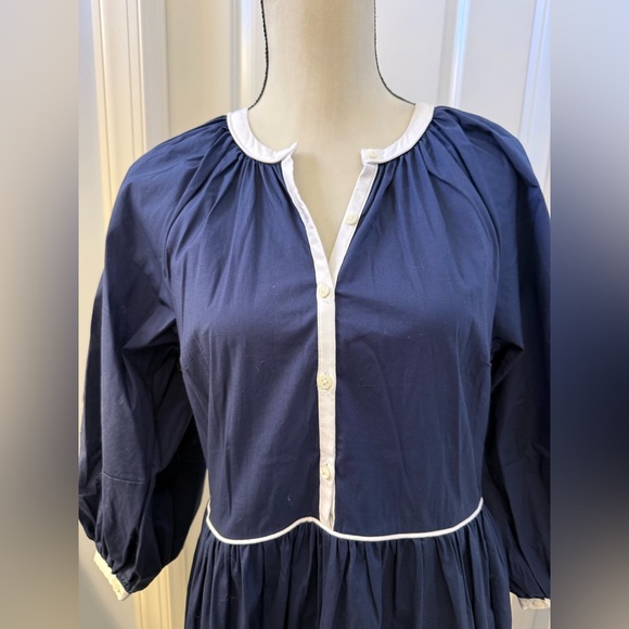 STAUD Demi Tiered Midi Dress Cotton Poplin Navy - M - Picture 3 of 6